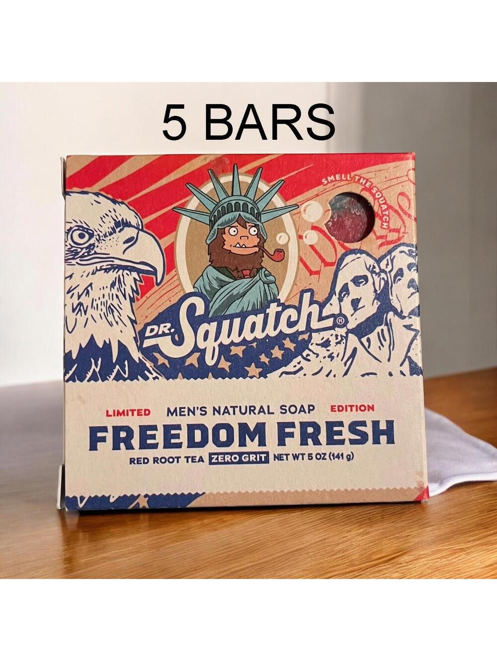 (5 Pack) Dr. Squatch FREEDOM FRESH Soap Bar LIMITED EDITION Zero Grit - Natural